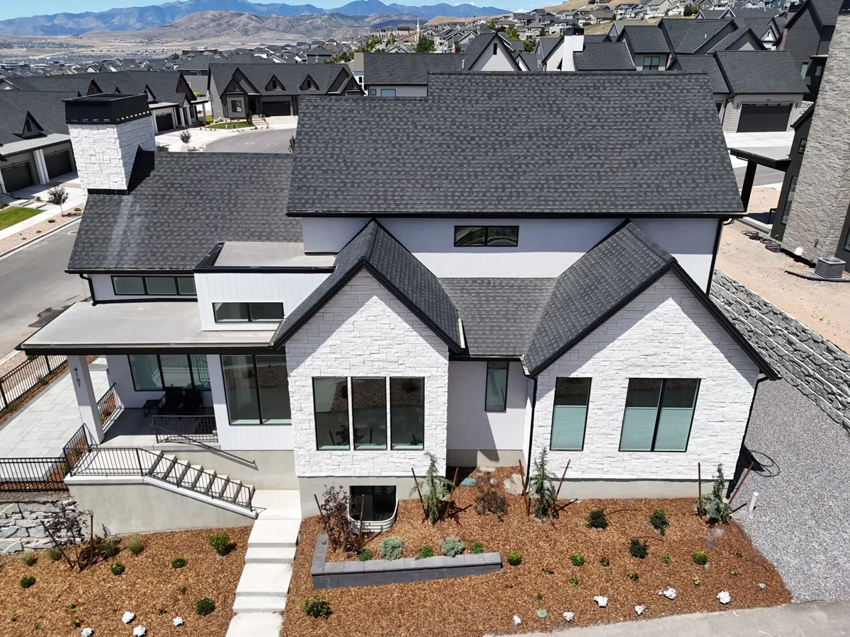 Utah home with rooflines and mountain views